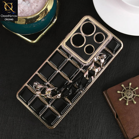 Infinix Note 30 Cover - Black - 3D Electroplating Square Grid Design Soft TPU Case With Chain Holder