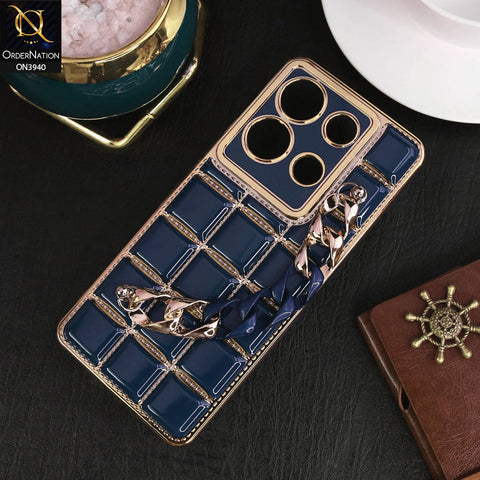 Infinix Note 30 Cover - Blue - 3D Electroplating Square Grid Design Soft TPU Case With Chain Holder