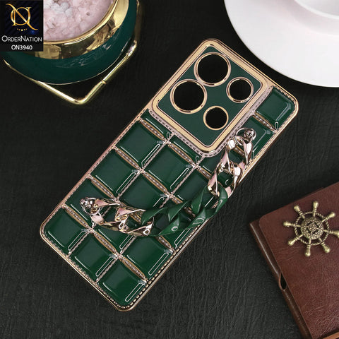Infinix Note 30 Cover - Dark Green - 3D Electroplating Square Grid Design Soft TPU Case With Chain Holder