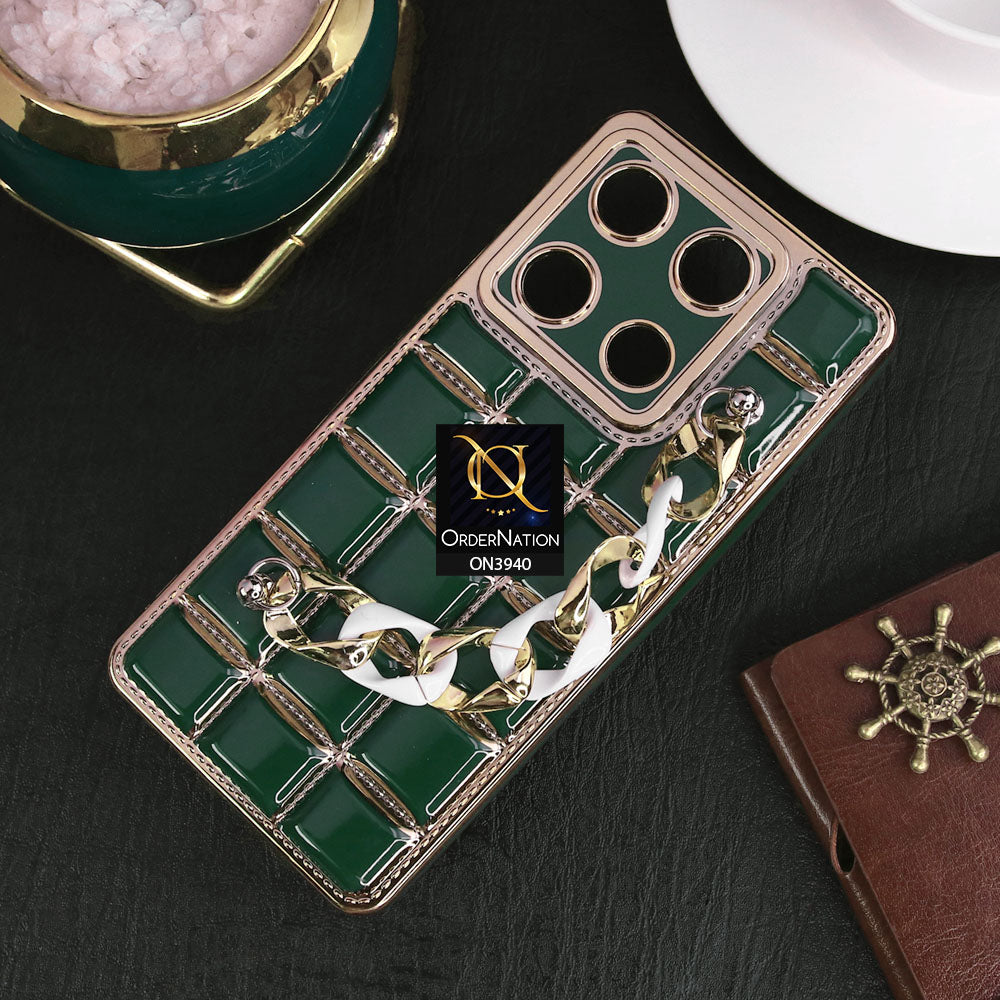 Infinix Note 30 Pro Cover - Dark Green - 3D Electroplating Square Grid Design Soft TPU Case With Chain Holder
