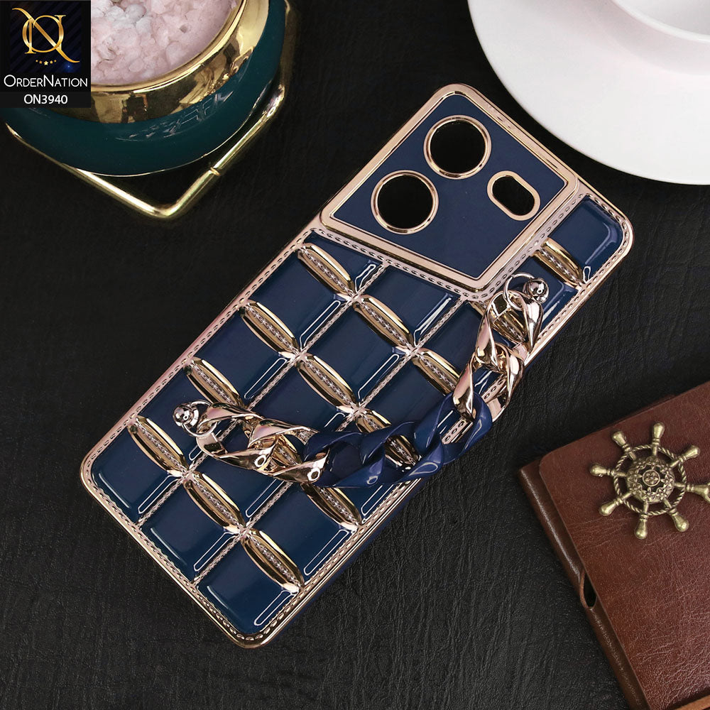 Tecno Pova 5 Pro Cover - Blue - 3D Electroplating Square Grid Design Soft TPU Case With Chain Holder
