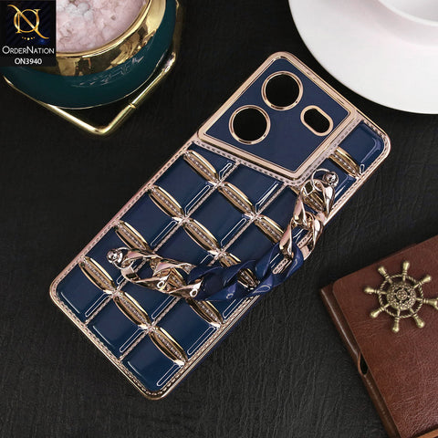 Tecno Pova 5 Pro Cover - Blue - 3D Electroplating Square Grid Design Soft TPU Case With Chain Holder