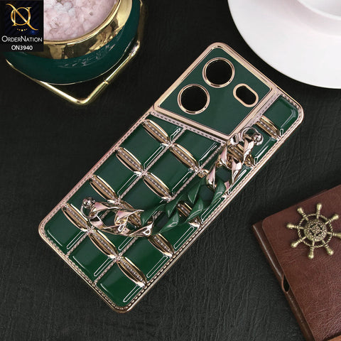 Tecno Pova 5 Pro Cover - Dark Green - 3D Electroplating Square Grid Design Soft TPU Case With Chain Holder