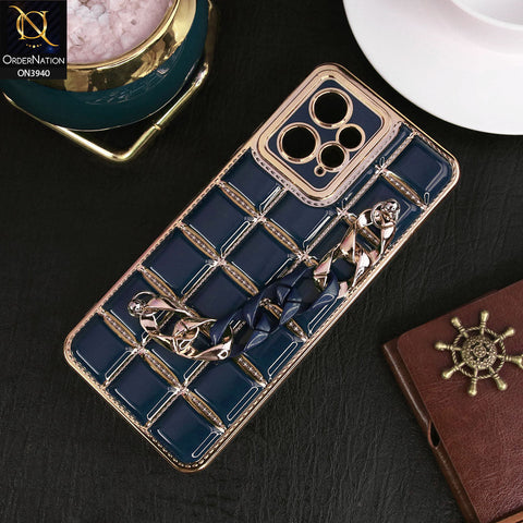 Xiaomi Redmi Note 12 4G Cover - Blue - 3D Electroplating Square Grid Design Soft TPU Case With Chain Holder