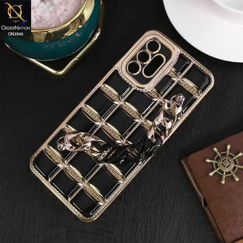 Samsung Galaxy A135G Cover - Black - 3D Electroplating Square Grid Design Soft TPU Case With Chain Holder