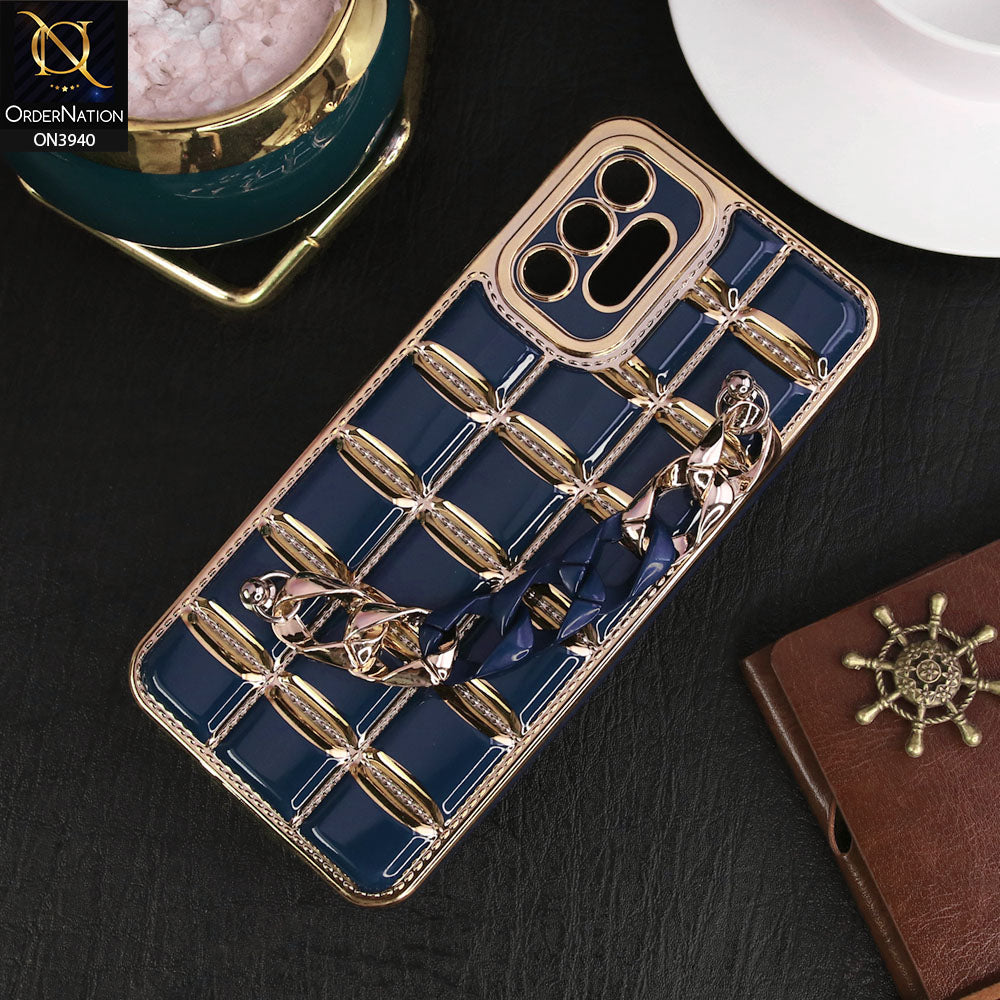 Samsung Galaxy A04s Cover - Blue - 3D Electroplating Square Grid Design Soft TPU Case With Chain Holder