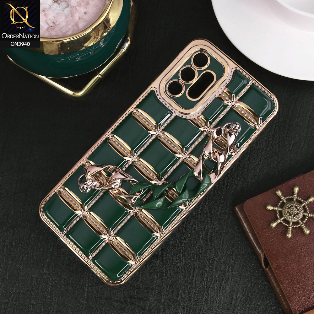 Samsung Galaxy A135G Cover - Dark Green - 3D Electroplating Square Grid Design Soft TPU Case With Chain Holder