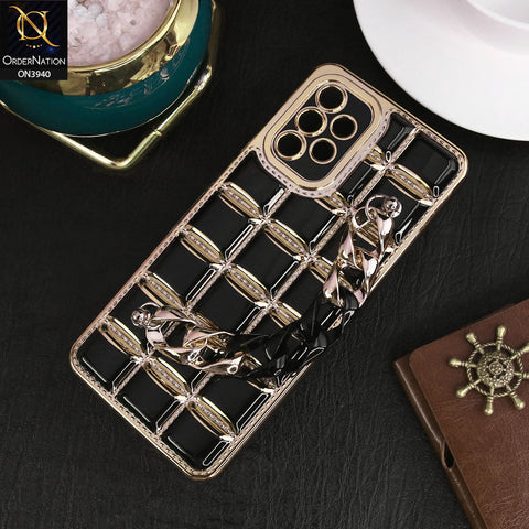 Samsung Galaxy A32 Cover - Black - 3D Electroplating Square Grid Design Soft TPU Case With Chain Holder
