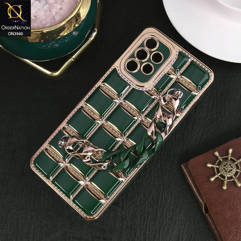 Samsung Galaxy A32 Cover - Dark Green - 3D Electroplating Square Grid Design Soft TPU Case With Chain Holder