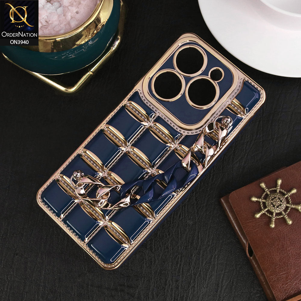 Infinix Smart 8 Cover - Blue - 3D Electroplating Square Grid Design Soft TPU Case With Chain Holder