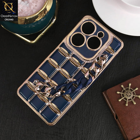 Tecno Pop 8 Cover - Blue - 3D Electroplating Square Grid Design Soft TPU Case With Chain Holder