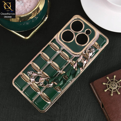 Tecno Spark 20C Cover - Dark Green - 3D Electroplating Square Grid Design Soft TPU Case With Chain Holder