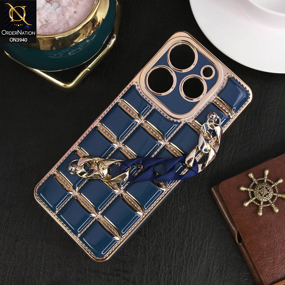 Tecno Spark 10 Pro Cover - Blue - 3D Electroplating Square Grid Design Soft TPU Case With Chain Holder