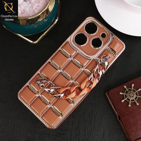Tecno Spark 10 Pro Cover - Brown - 3D Electroplating Square Grid Design Soft TPU Case With Chain Holder