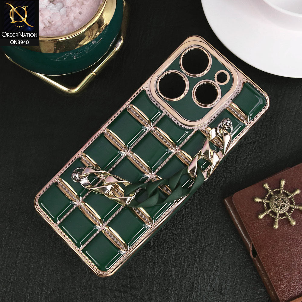 Tecno Spark 10 Pro Cover - Dark Green - 3D Electroplating Square Grid Design Soft TPU Case With Chain Holder