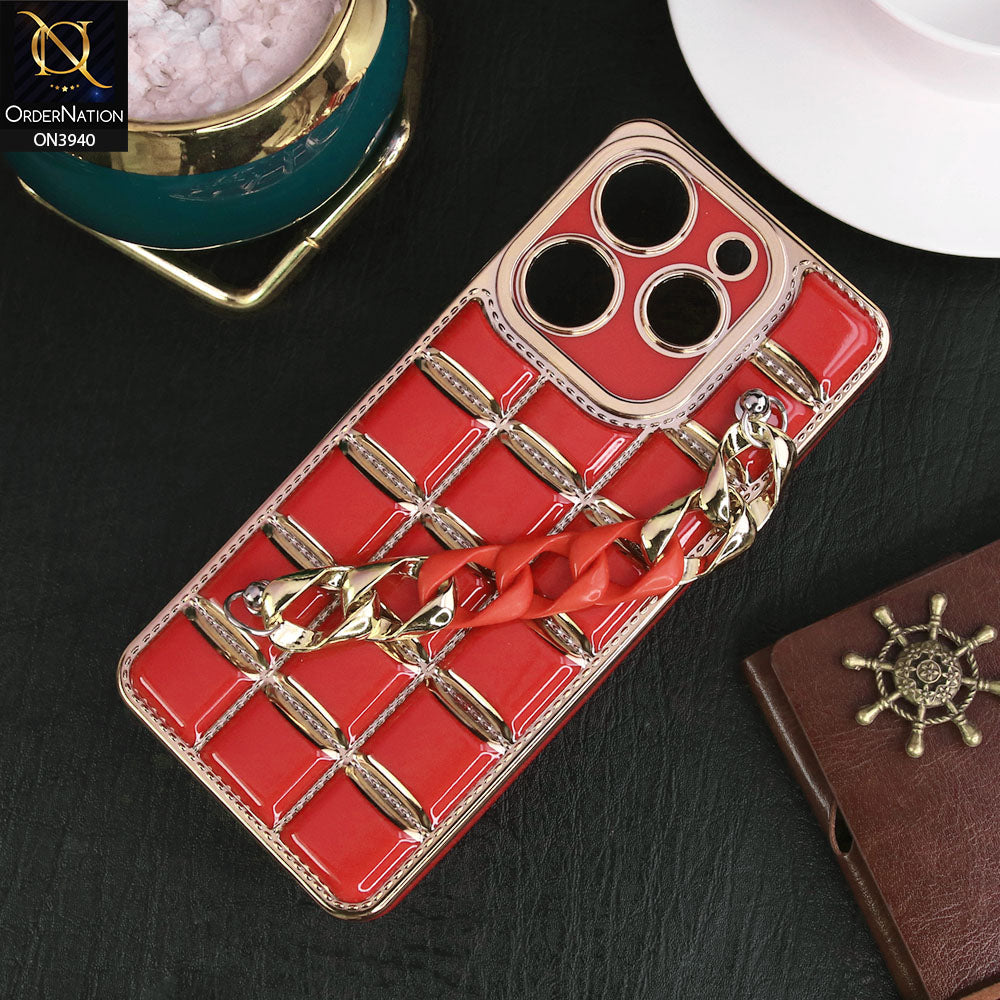Tecno Spark 10 Pro Cover - Red - 3D Electroplating Square Grid Design Soft TPU Case With Chain Holder