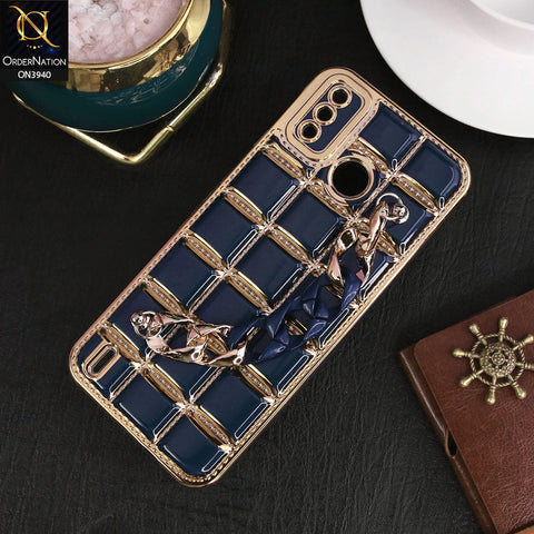 Tecno Spark 6 Go Cover - Blue - 3D Electroplating Square Grid Design Soft TPU Case With Chain Holder