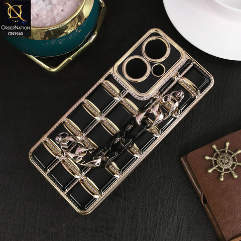 Vivo Y35m Plus Cover - Black - 3D Electroplating Square Grid Design Soft TPU Case With Chain Holder
