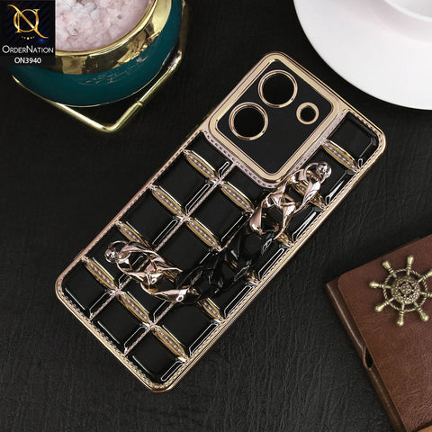 Vivo Y36 4G Cover - Black - 3D Electroplating Square Grid Design Soft TPU Case With Chain Holder
