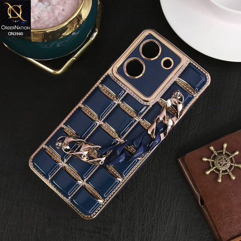 Vivo Y36 5G Cover - Blue - 3D Electroplating Square Grid Design Soft TPU Case With Chain Holder