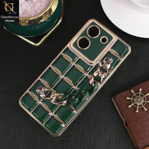 Vivo Y36 5G Cover - Dark Green - 3D Electroplating Square Grid Design Soft TPU Case With Chain Holder