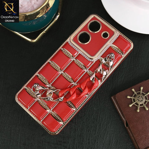 Vivo Y36 4G Cover - Red - 3D Electroplating Square Grid Design Soft TPU Case With Chain Holder