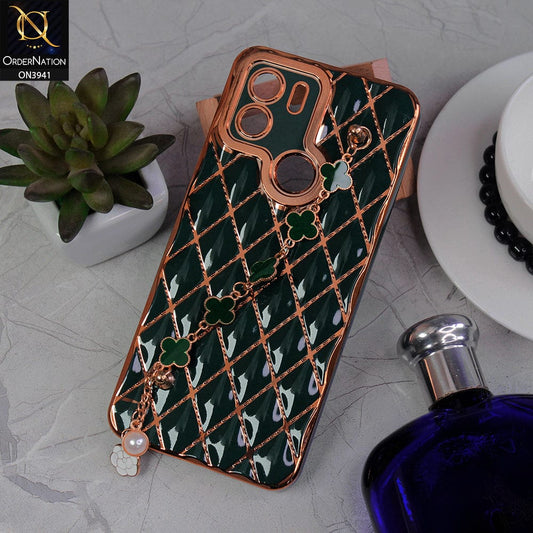 Xiaomi Redmi A1 Plus Cover - Green -  Soft TPU Shiny Electroplated Golden Lines Camera Protection Case With Flower Chain Holder