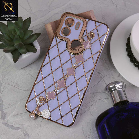 Xiaomi Redmi A1 Plus Cover - Purple -  Soft TPU Shiny Electroplated Golden Lines Camera Protection Case With Flower Chain Holder