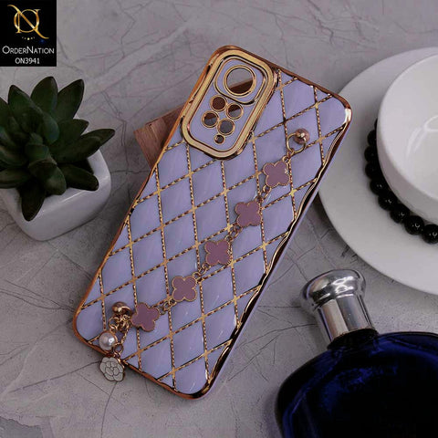 Xiaomi Redmi Note 11 Cover - Purple -  Soft TPU Shiny Electroplated Golden Lines Camera Protection Case With Flower Chain Holder