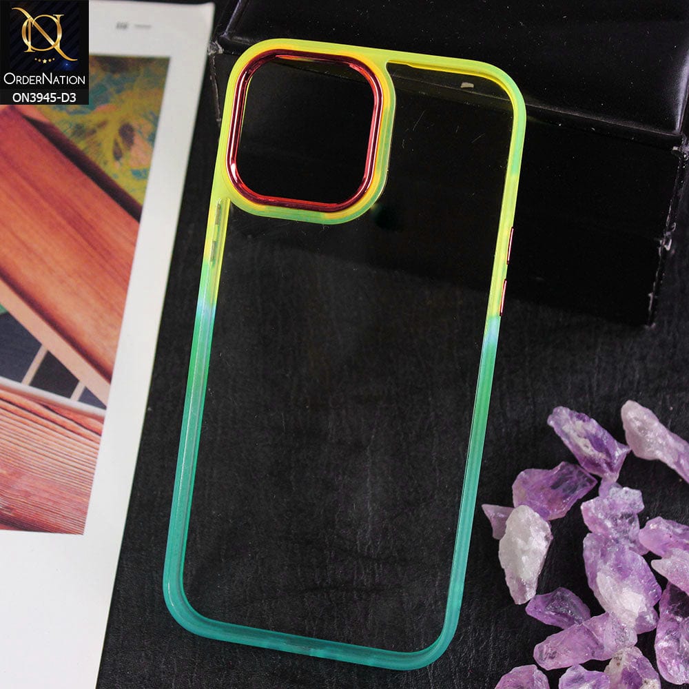 iPhone 13 Pro Max Cover - Design 3 - New Rainbow Style Soft Silicone Borders Clear Back Case With Electroplating Camera Ring