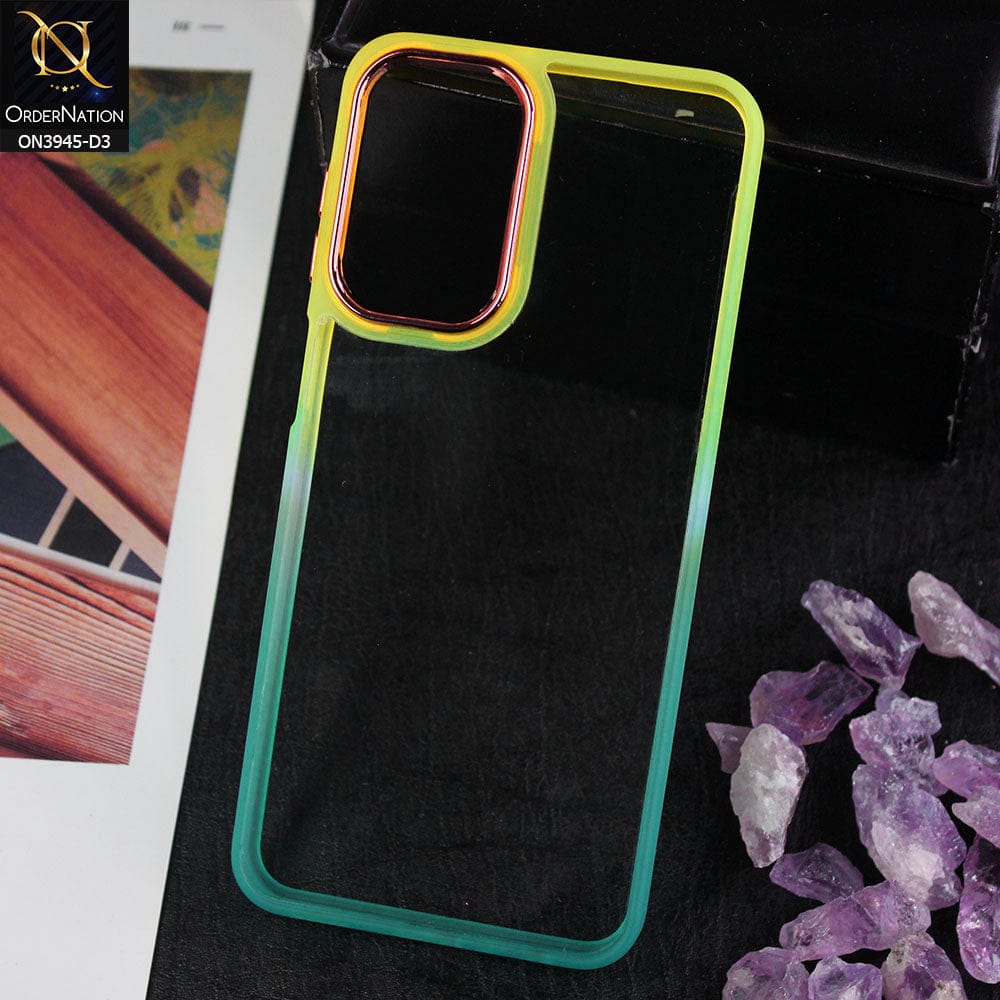 Samsung Galaxy A32 Cover - Design 3 - New Rainbow Style Soft Silicone Borders Clear Back Case With Electroplating Camera Ring