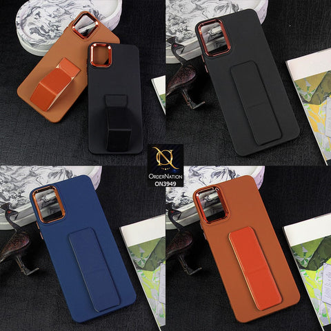Vivo Y21a Cover - Blue - All New Colored Soft Silicone Case With Protective Mobile Stand and Electroplating camera Ring