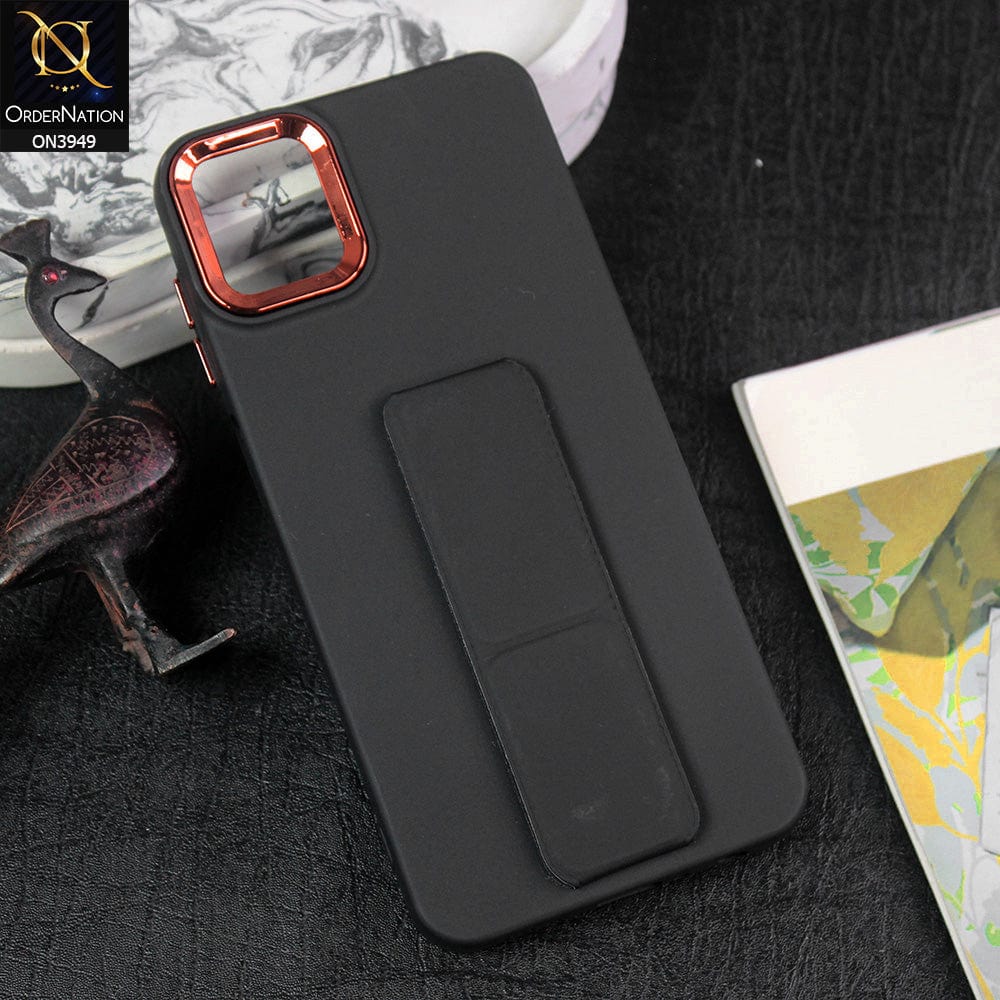 Samsung Galaxy A04 Cover - Black - All New Colored Soft Silicone Case With Protective Mobile Stand and Electroplating camera Ring