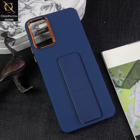 Vivo Y21s Cover - Blue - All New Colored Soft Silicone Case With Protective Mobile Stand and Electroplating camera Ring