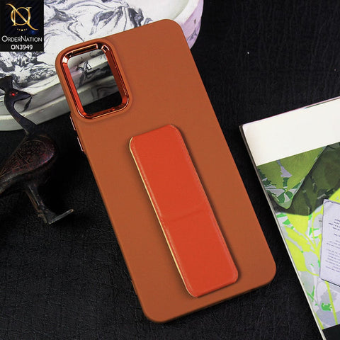 vivo Y33t Cover - Brown - All New Colored Soft Silicone Case With Protective Mobile Stand and Electroplating camera Ring
