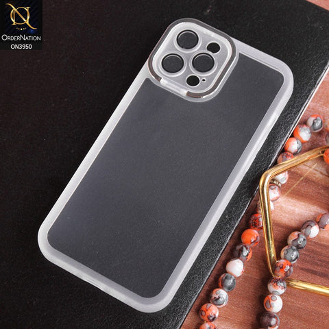 iPhone 14 Pro Max Cover - White - New Camera Stand Soft Silicone Borders Clear Back Case With Camera Lense Protection