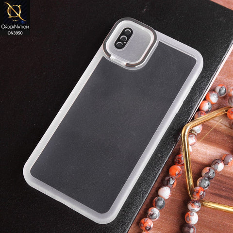iPhone XS Max Cover - White - New Camera Stand Soft Silicone Borders Clear Back Case With Camera Lense Protection