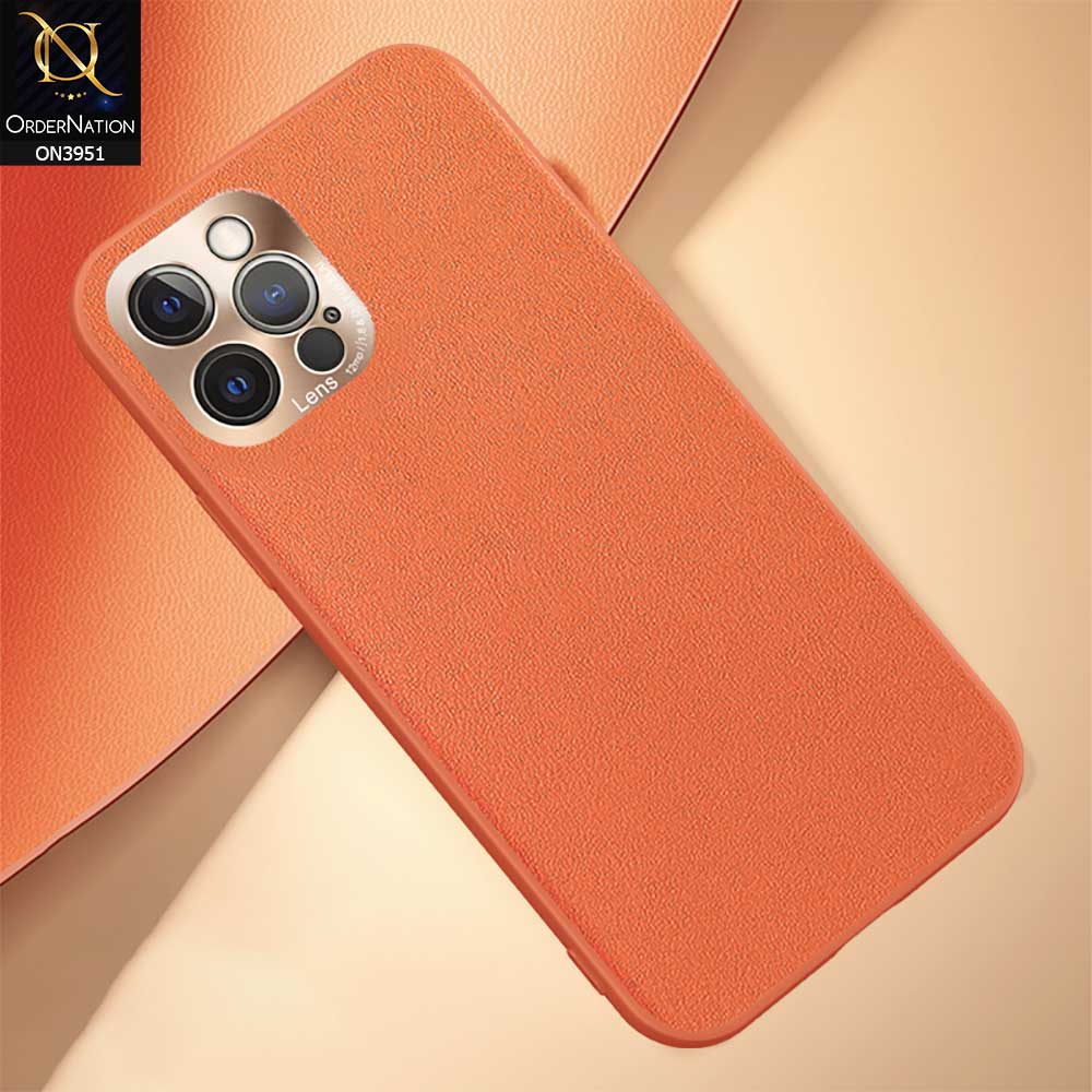 iPhone 12 Pro Max Cover - Orange - ONation Classy Leather Series - Minimalistic Classic Textured Pu Leather With Attractive Metallic Camera Protection Soft Borders Case