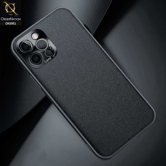iPhone 12 Pro Max Cover - Black - ONation Classy Leather Series - Minimalistic Classic Textured Pu Leather With Attractive Metallic Camera Protection Soft Borders Case
