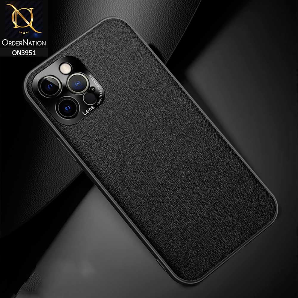 iPhone 12 Pro Cover - Black - ONation Classy Leather Series - Minimalistic Classic Textured Pu Leather With Attractive Metallic Camera Protection Soft Borders Case