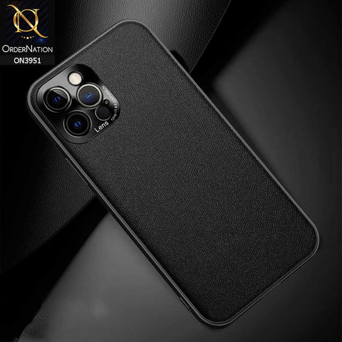 iPhone 12 Pro Cover - Black - ONation Classy Leather Series - Minimalistic Classic Textured Pu Leather With Attractive Metallic Camera Protection Soft Borders Case