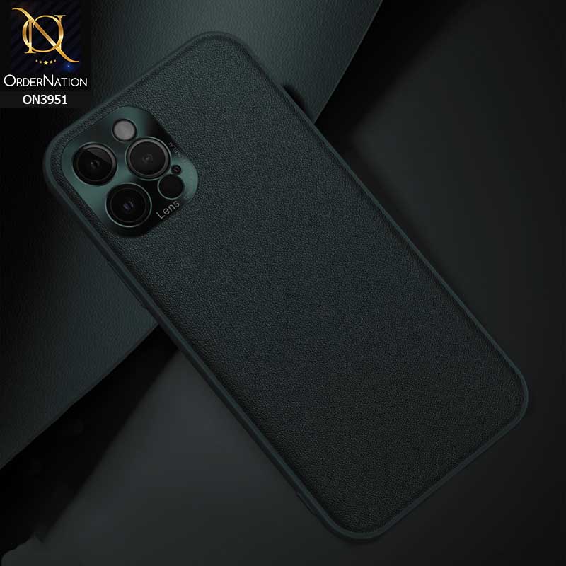 iPhone 12 Pro Cover - Green - ONation Classy Leather Series - Minimalistic Classic Textured Pu Leather With Attractive Metallic Camera Protection Soft Borders Case
