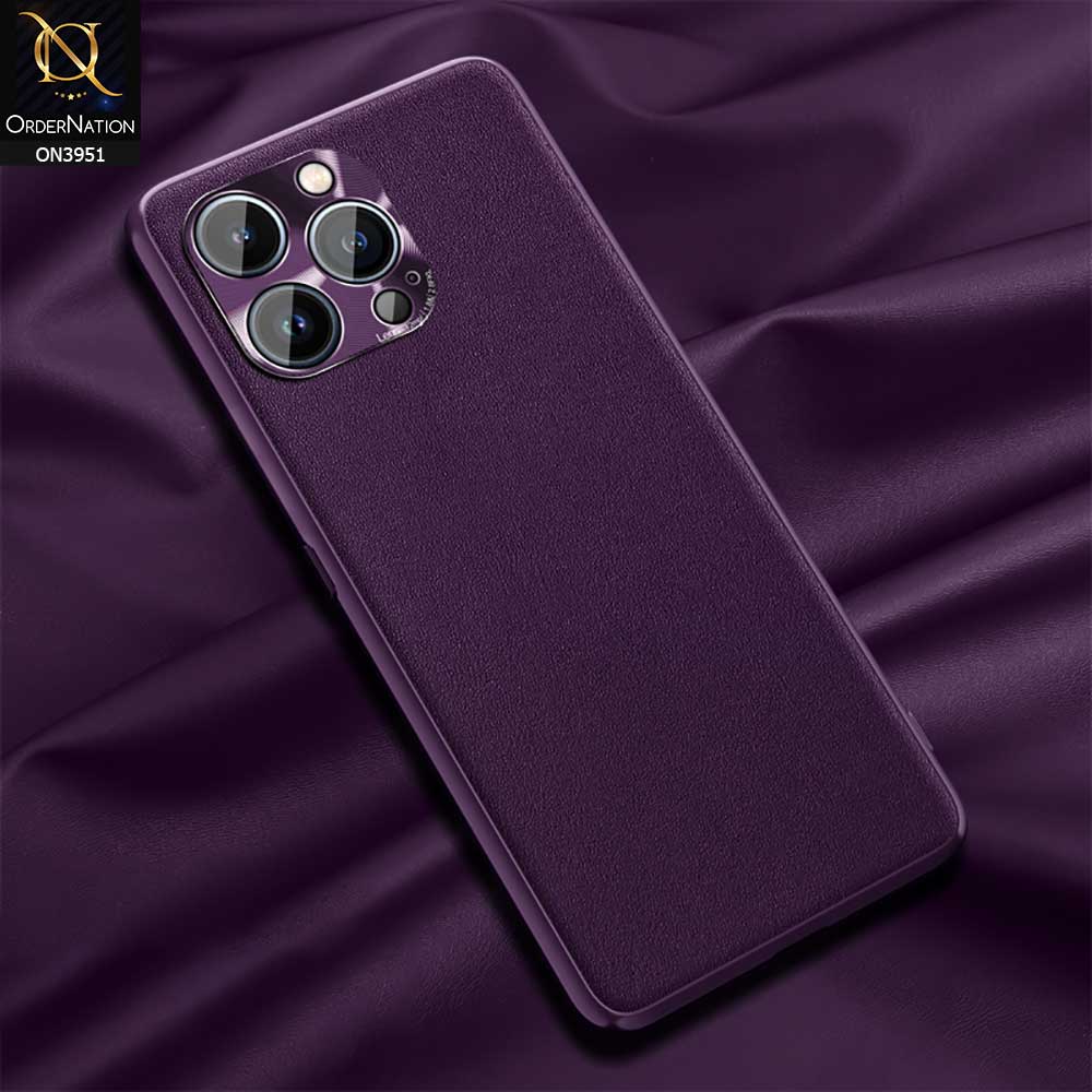 iPhone 13 Pro Max Cover - Purple - ONation Classy Leather Series - Minimalistic Classic Textured Pu Leather With Attractive Metallic Camera Protection Soft Borders Case