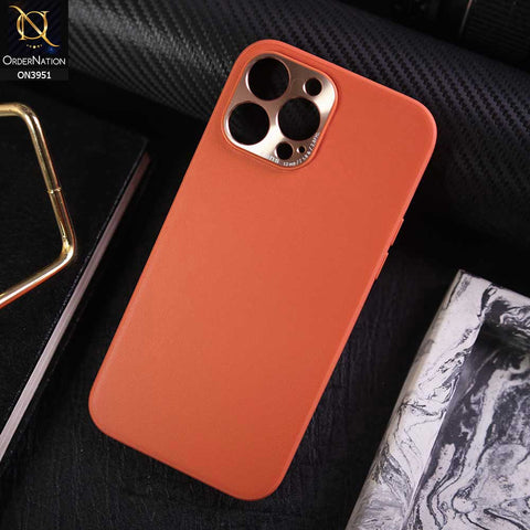 iPhone 13 Pro Cover - Orange - ONation Classy Leather Series - Minimalistic Classic Textured Pu Leather With Attractive Metallic Camera Protection Soft Borders Case
