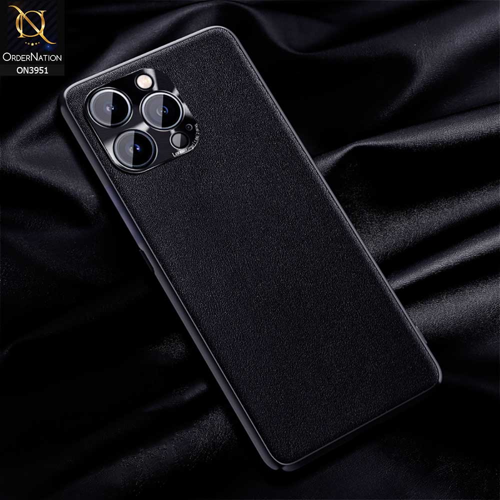 iPhone 14 Pro Max Cover - Black - ONation Classy Leather Series - Minimalistic Classic Textured Pu Leather With Attractive Metallic Camera Protection Soft Borders Case