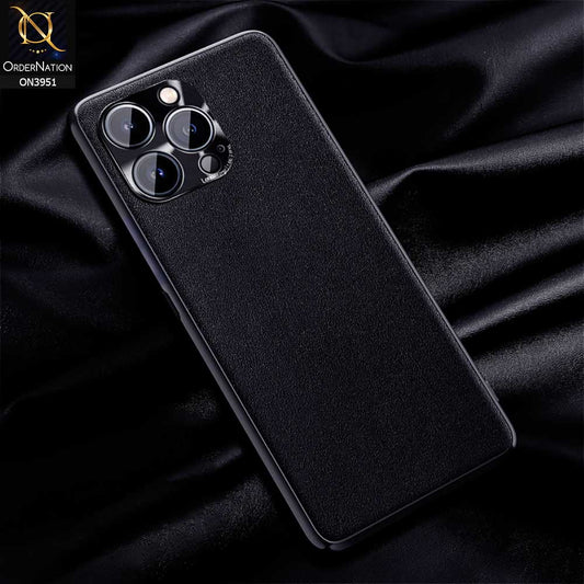 iPhone 14 Pro Cover - Black - ONation Classy Leather Series - Minimalistic Classic Textured Pu Leather With Attractive Metallic Camera Protection Soft Borders Case
