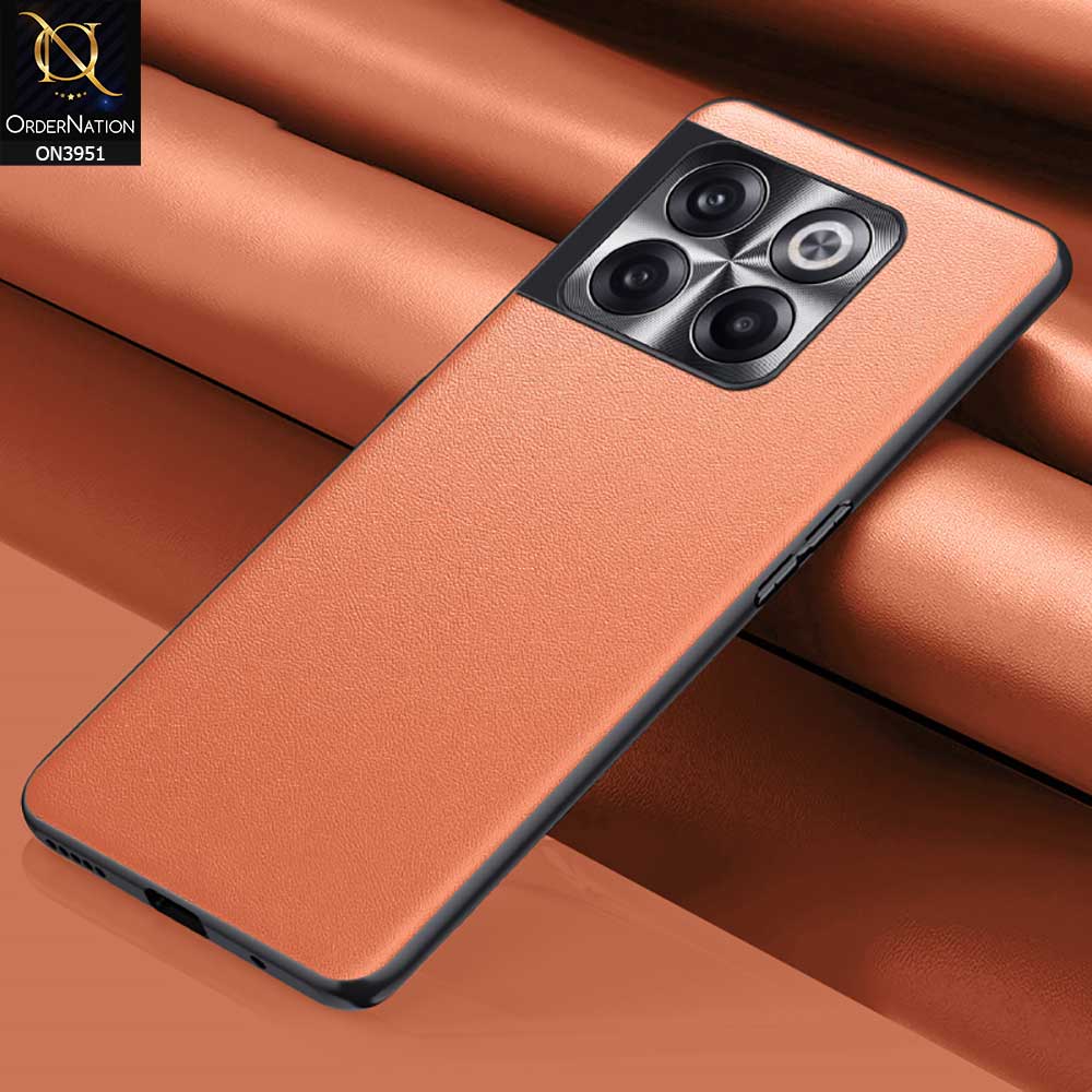 OnePlus 10 Pro Cover - Orange - ONation Classy Leather Series - Minimalistic Classic Textured Pu Leather With Attractive Metallic Camera Protection Soft Borders Case