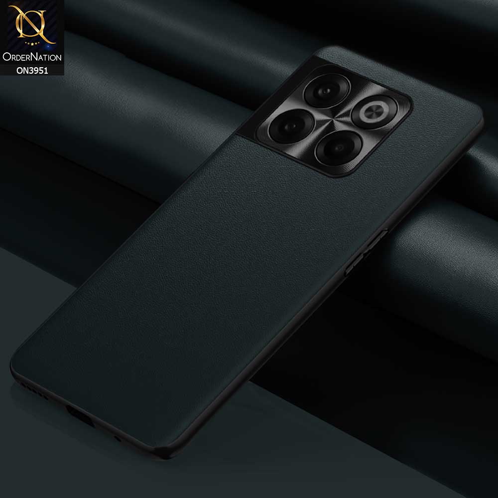 OnePlus 10 Pro Cover - Green - ONation Classy Leather Series - Minimalistic Classic Textured Pu Leather With Attractive Metallic Camera Protection Soft Borders Case
