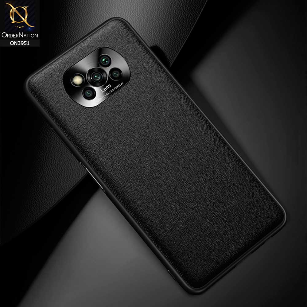 Xiaomi Poco X3 Pro Cover - Black - ONation Classy Leather Series - Minimalistic Classic Textured Pu Leather With Attractive Metallic Camera Protection Soft Borders Case