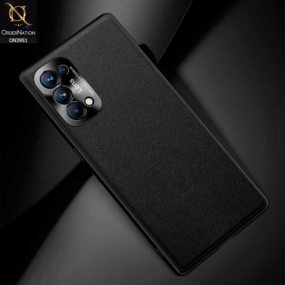 Oppo Reno 5 4G Cover - Black - ONation Classy Leather Series - Minimalistic Classic Textured Pu Leather With Attractive Metallic Camera Protection Soft Borders Case